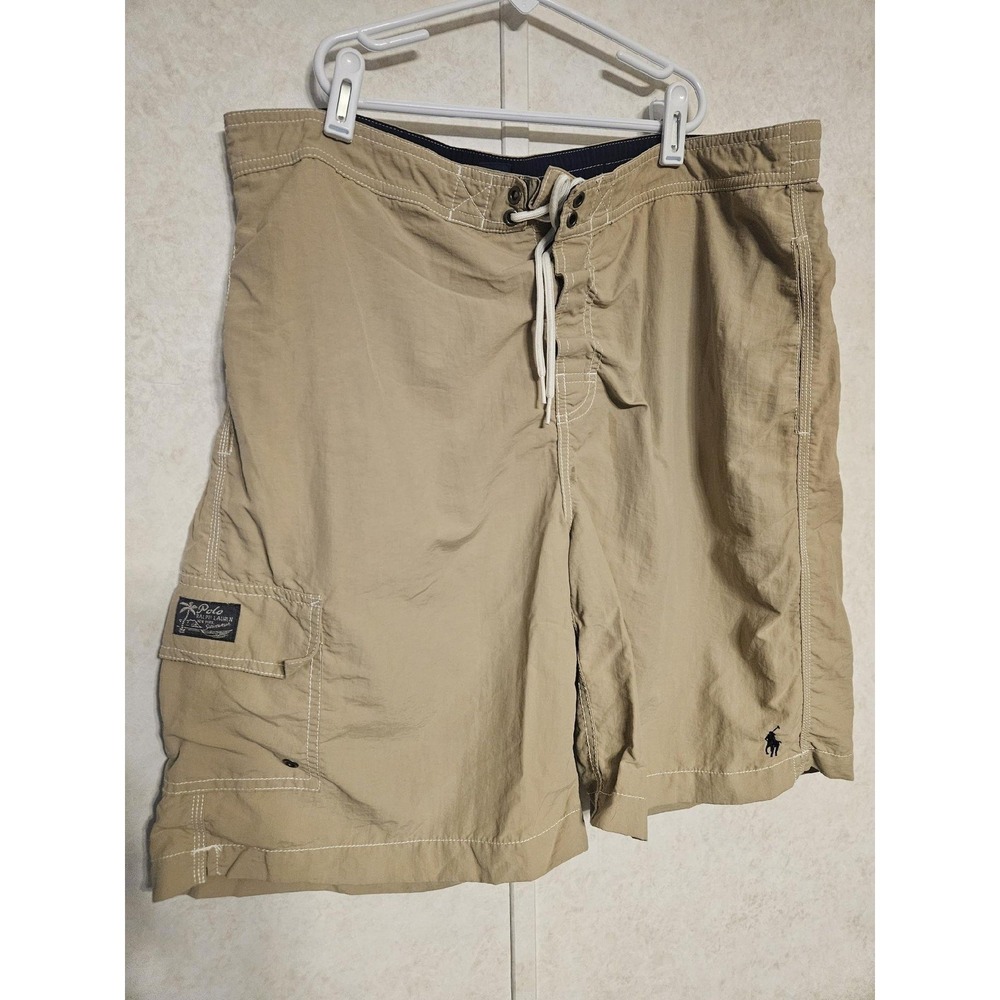 Polo Ralph Lauren Men's Lined Swim Trunks Beige L Lifeguard Beach